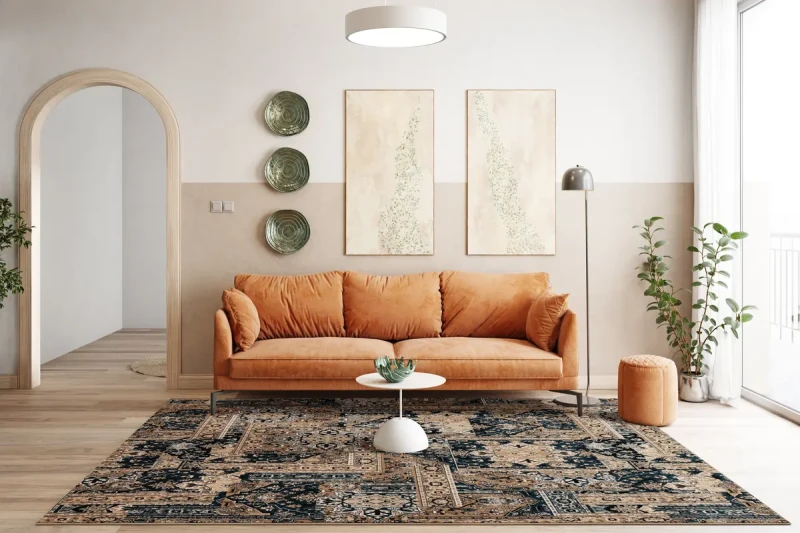 Dywan wełniany tradycyjny Agnella Isfahan Rubio szmaragd w salonie