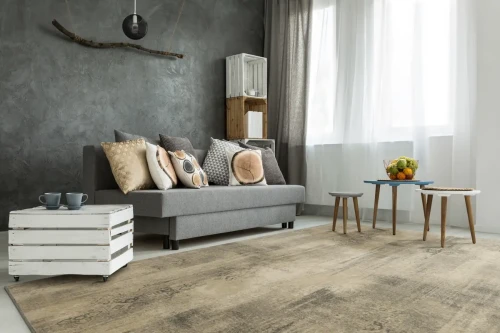 Dywan wełniany vintage Agnella Isfahan Fulvia popielaty w salonie