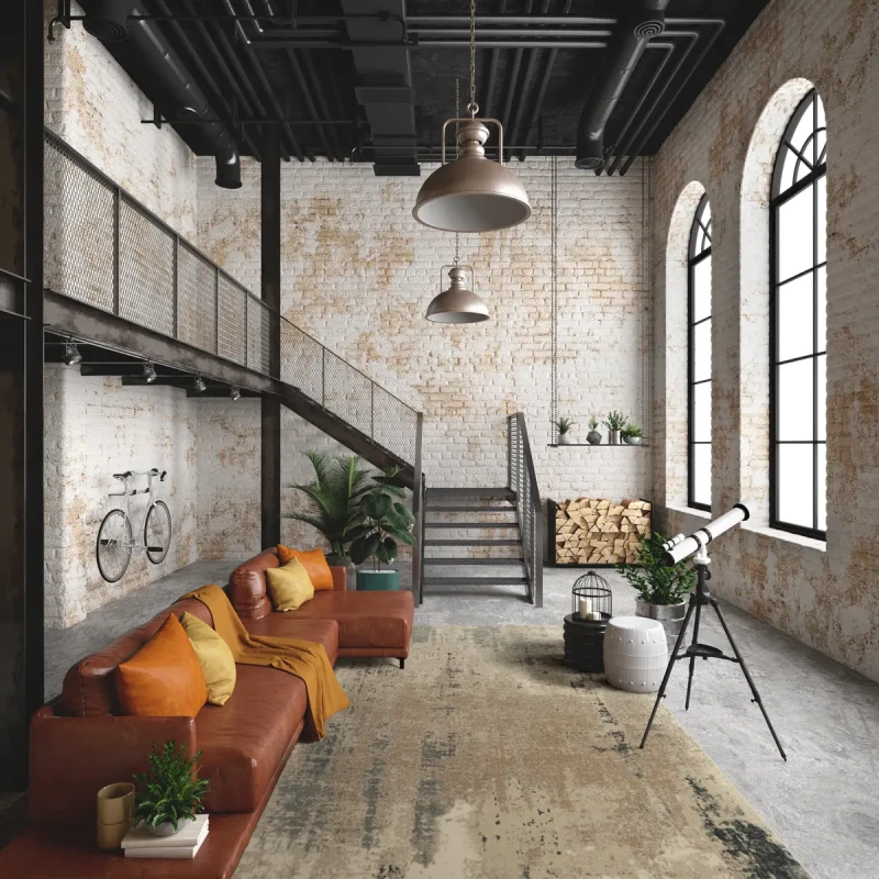 Dywan wełniany abstrakcja Agnella Isfahan Leno siwy we wnętrzu