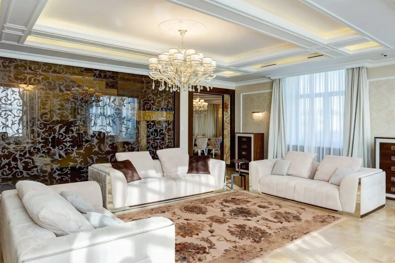 Dywan wełniany tradycyjny Agnella Agnus Bonaria krem w salonie