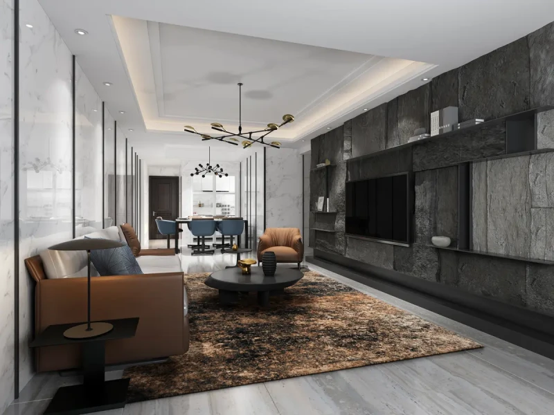 Dywan wełniany nowoczesny Agnella Agnus Neria szmaragd w salonie