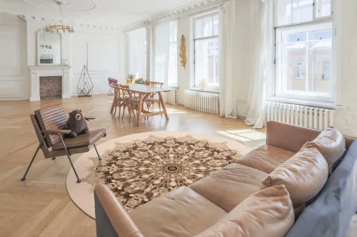 Dywan wełniany koło klasyczny Agnella Agnus Julia krem w salonie