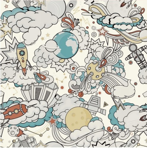 Tapeta dla dzieci Wallid 182001 wzór kosmos i rakiety