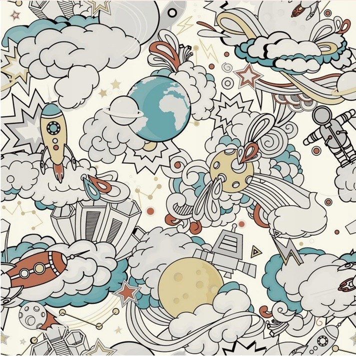 Tapeta dla dzieci Wallid 182001 wzór kosmos i rakiety