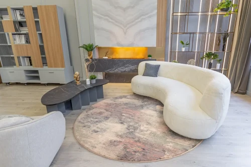 Dywan okrągły wełniany Agnella Isfahan Orso alabastrowy w aranżacji