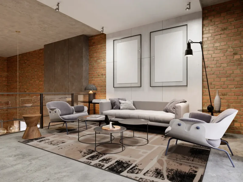 Aranżacja salonu  z dywanem nowoczesnym FD Lida Nicco beż