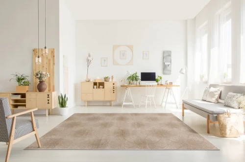 Aranżacja salonu z dywanem nowoczesnym FD Lida Simo beż