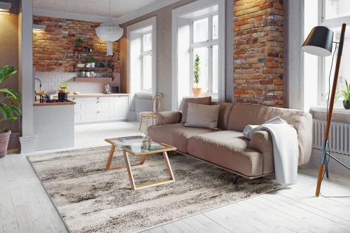 Dywan nowoczesny FD Lida Sund popiel przy kanapie w salonie