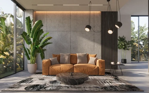 Dywan nowoczesny FD Lida Balo beż przy pomarańczowej sofie