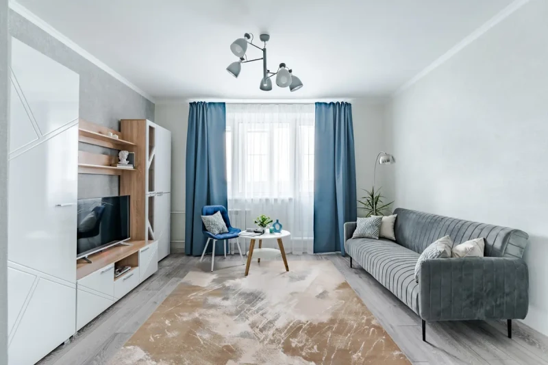 Dywan nowoczesny FD Sensi Bizar ciemny beż w salonie