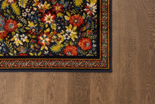 Róg dywanu nowoczesnego w kwiaty FD Optimal Floriana granat