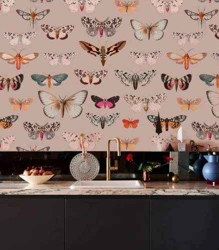 Tapeta w motyle w kuchni Colorful Butterfly Pink.webp