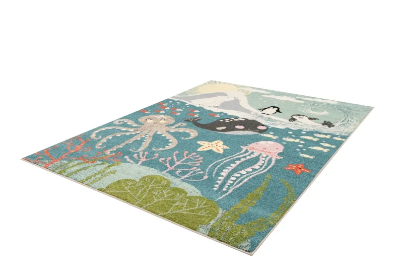 Rzut z boku dywanu dziecięcego FD Funky Top Arctica lazurowy