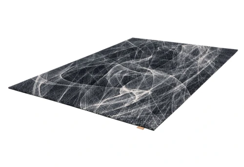 Rzut z boku dywanu wełnianego Agnella Opal Fractals czarny (binding)