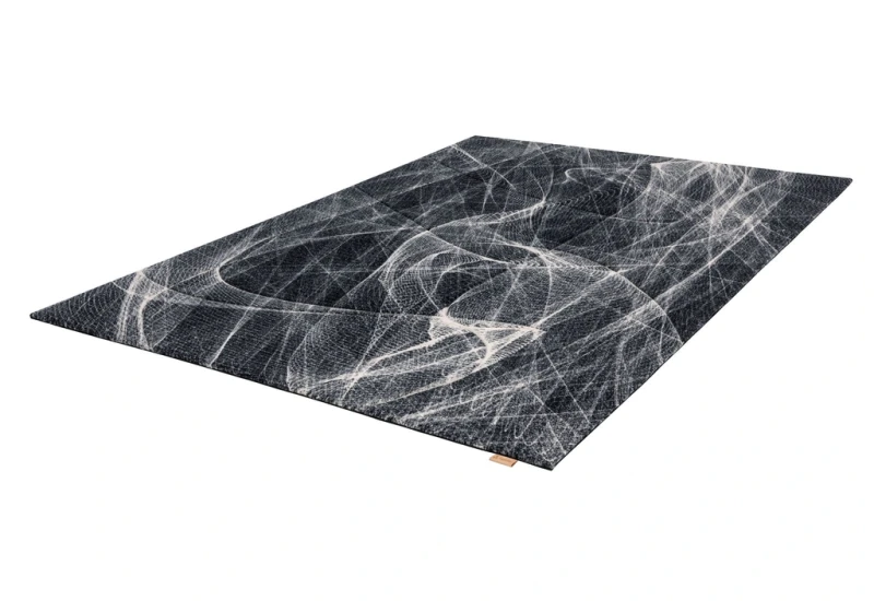 Rzut z boku dywanu wełnianego Agnella Opal Fractals czarny (binding)