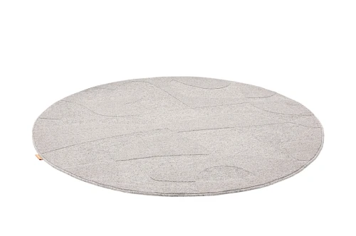 Rzut z boku dywanu okrągłego wełnianego Agnella Ladnini Morphic Botanica jasny szary