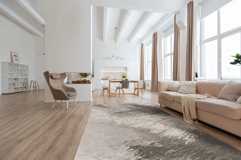 Dywan wełniany nowoczesny Agnella Ballata Jos szary przy sofie