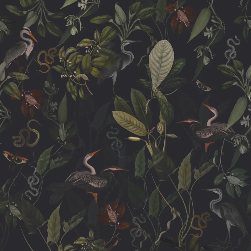Tapeta botaniczna z czaplami Dark Heron.webp