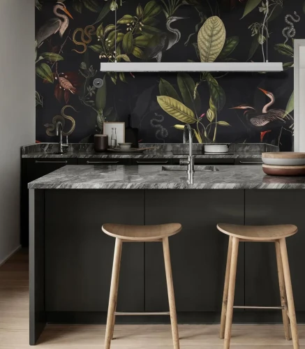 Tapeta do kuchni botaniczna Dark Heron.webp