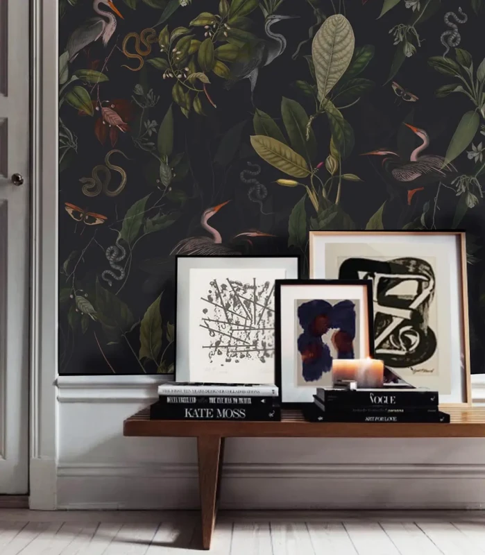 Tapeta do salonu botaniczna Dark Heron.webp