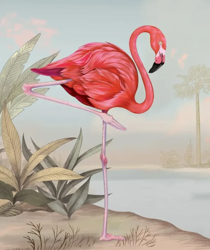 Mural zdużym flamingiem Crimson Flamingo.webp