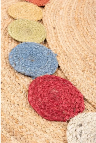 Spód dywanu okrągłego z juty wielokolorowego