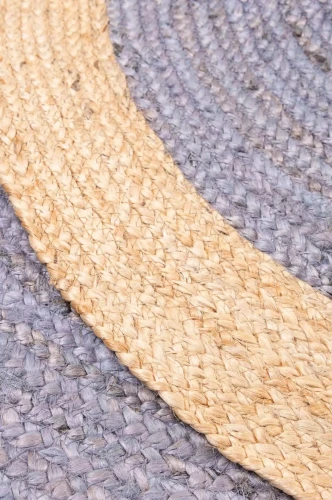 Plecione runo dywanu okrągłego z juty bordiura szaro-beżowego