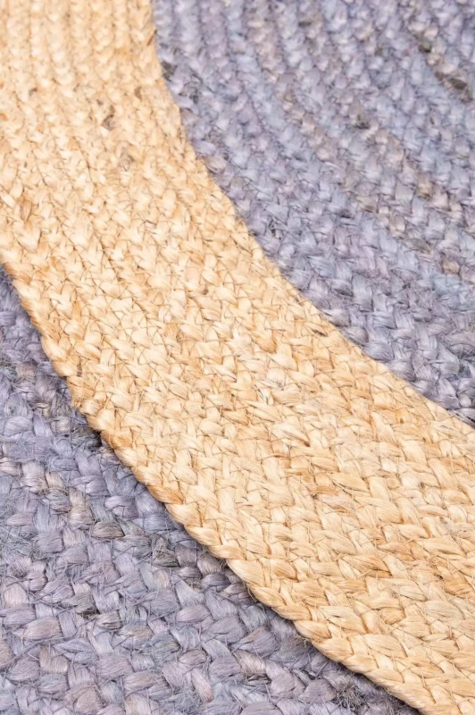 Plecione runo dywanu okrągłego z juty bordiura szaro-beżowego