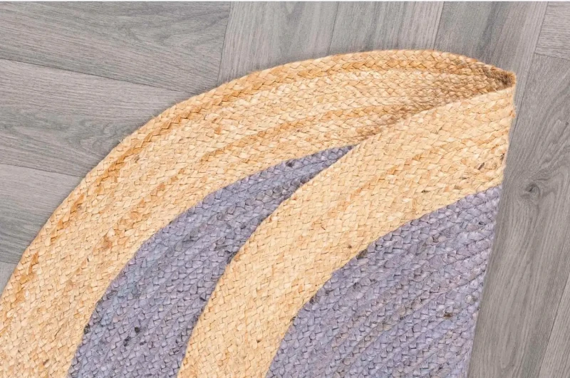 Spód dywanu okrągłego z juty bordiura szaro-beżowego