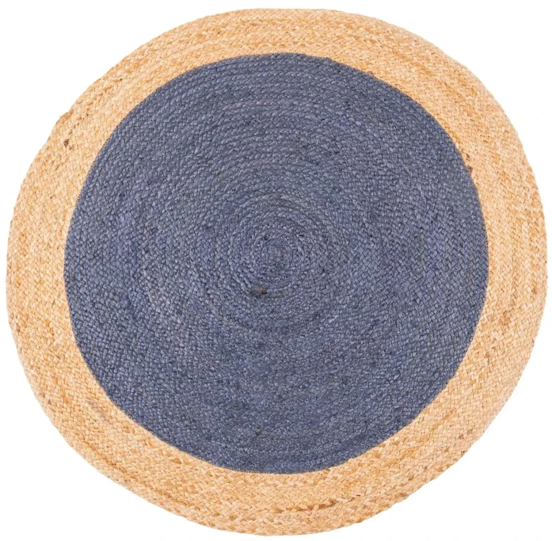 Dywan okrągły z juty bordiura szaro-granatowy