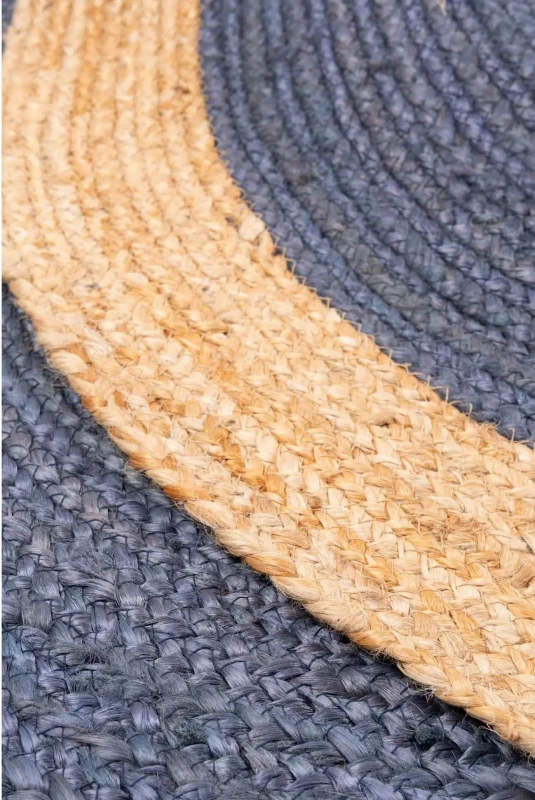 Spód dywanu okrągłego z juty bordiura szaro-granatowego