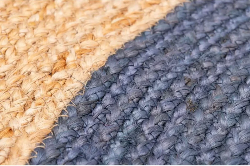 Splot dywanu okrągłego z juty bordiura szaro-granatowego
