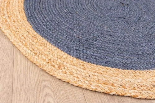 Bok dywanu okrągłego z juty bordiura szaro-granatowego