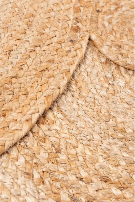Spód dywanu okrągłego z juty patchwork beżowego