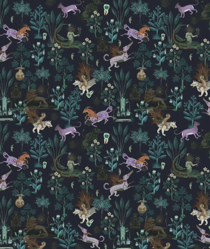 tapeta-bajkowa-mityczne-zwierzeta-botanic-beast-purple