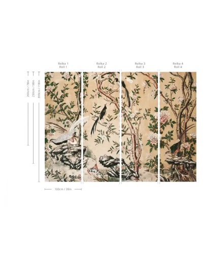 Tapeta z ptakami i kwiatami na tle drzew Chinoiserie Wallcolors.webp