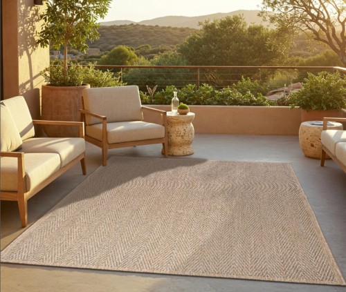 Dywan zewnętrzny Indoor and Outdoor SG40A beige Yucana Tam w aranżacji