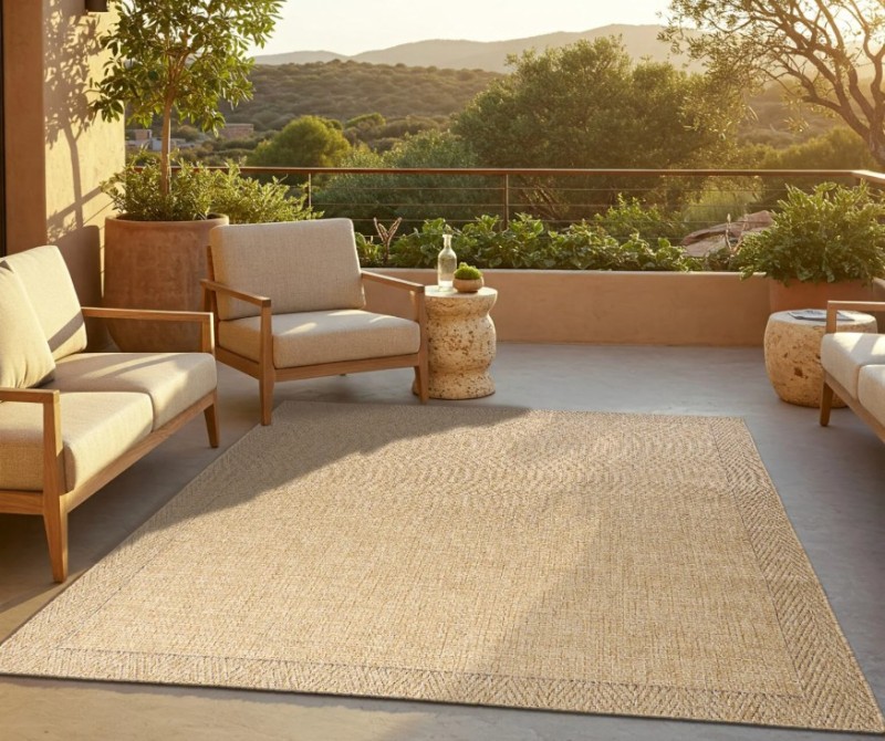 Dywan zewnętrzny Indoor and Outdoor SG47A beige Yucana Tam w aranżacji