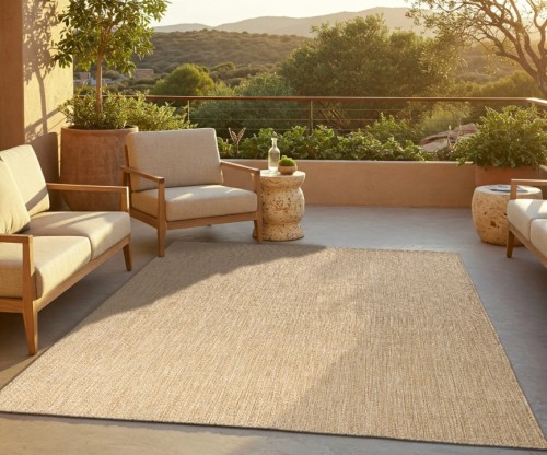 Dywan zewnętrzny Indoor and Outdoor SM20A beige Yucana Tam w aranżacji