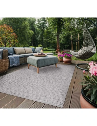 Dywan na taras z wykładziny zewnętrznej Ottowa kratka romby biało-szara.webp