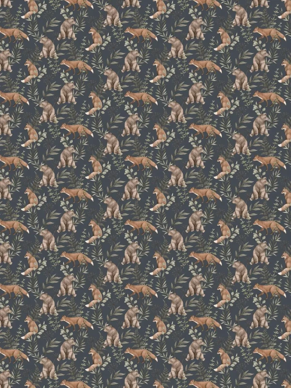 Tapeta dziecięca zwierzęta las ciemne tło Newbie 6920 Wild Forest.webp