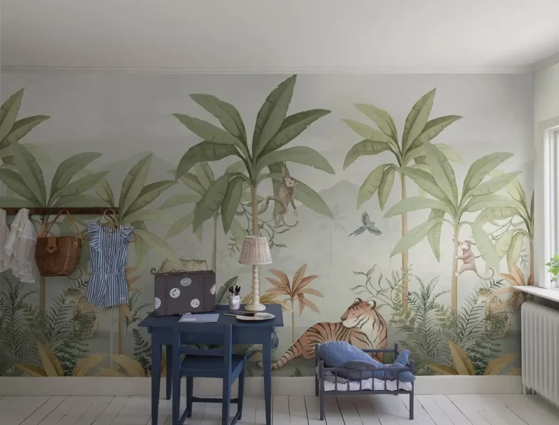 Fototapeta z tygrysem i palmami do dziecięcego pokoju Newbie 6945 Wild Jungle Mural.webp