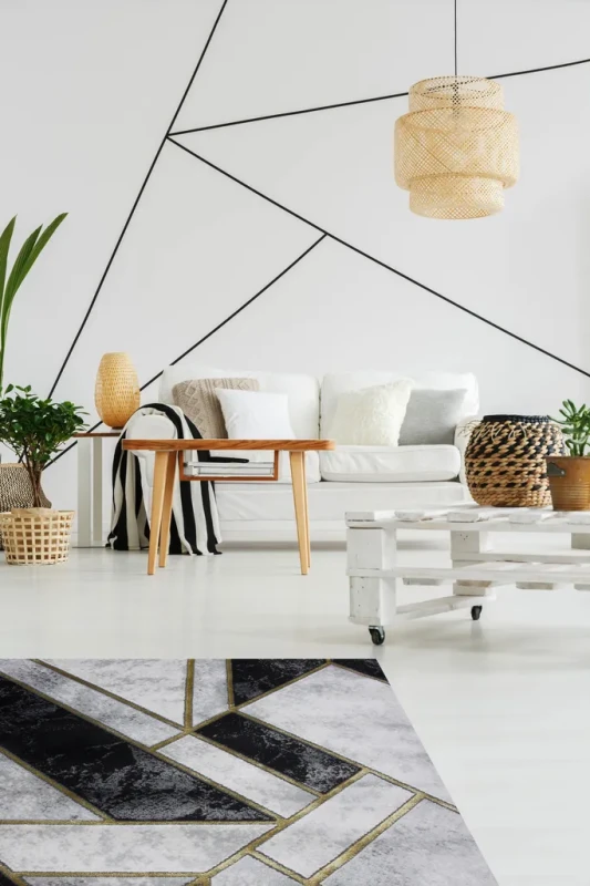 Dywan nowoczesny Diamond Glamour K4423G gold w salonie