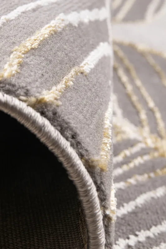 Dywan roślinny w liście Diamond Nicole K4424G szaro-złoty zbliżenie boku