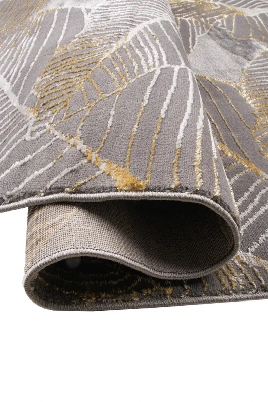 Dywan roślinny w liście Diamond Nicole K4424G szaro-złoty bok i spód