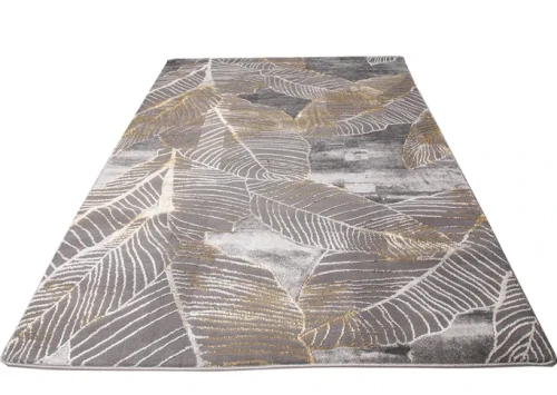 Rzut ukośny dywanu w liście Diamond Nicole K4424G szaro-złoty