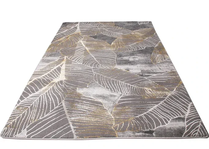 Rzut ukośny dywanu w liście Diamond Nicole K4424G szaro-złoty