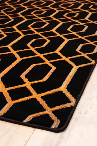 Dywan geometryczny 3d Diamond Tyro K4427G czarno-złoty róg