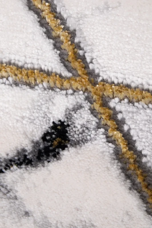 Dywan geometryczny marmur Diamond K4428G szaro-złoty detal