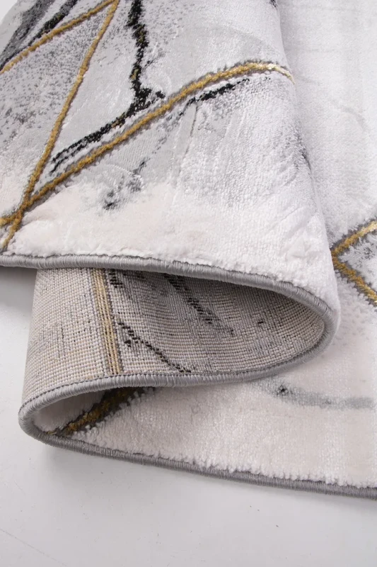 Dywan geometryczny marmur Diamond K4428G szaro-złoty brzeg i spód